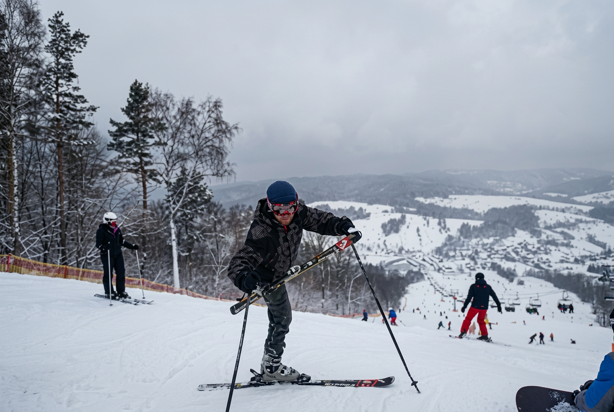 Instruktor narciarstwa alpejskiego na stoku Podkarpacia